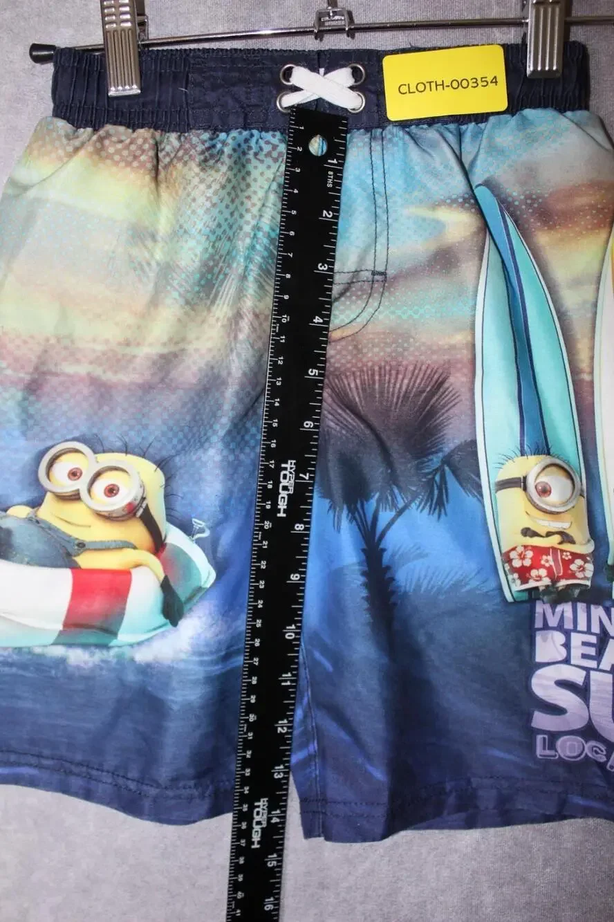 Disney Board Shorts Boys 7-8 Blue Minions Swim Trunks Elastic Waist Polyester